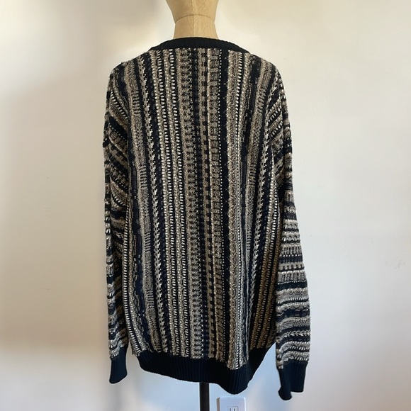 VTG 3D Knit Murano Knit Sweater XXL Black Wool Blend Crew Cosby Pullover Multi - Picture 12 of 15